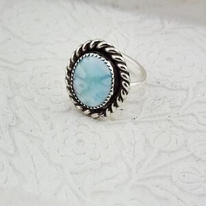 LARIMAR GENUINE STONE RING HANDMADE IN SYERLING SILVER METAL UNISEX SIZE 7